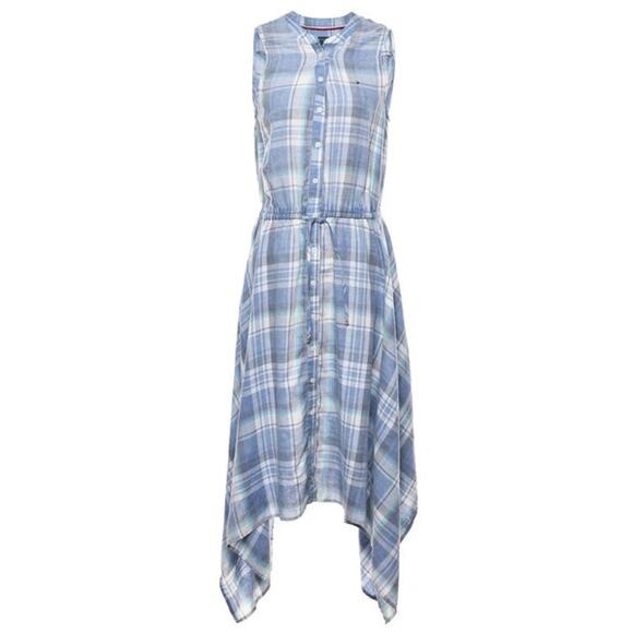 Tommy Hilfiger Plaid Sleeveless Shirt Dress 14 Blue Checker Midi Handkerchief - Picture 3 of 11